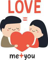 Young couple in love holding a heart, Vector illustrations of love