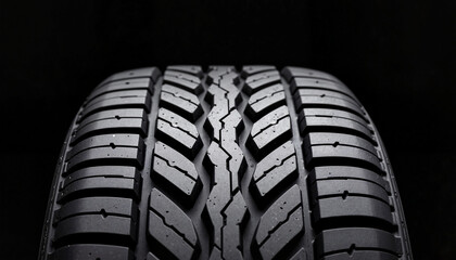 Detailed close-up of all-weather tire tread in studio lighting, automotive durability