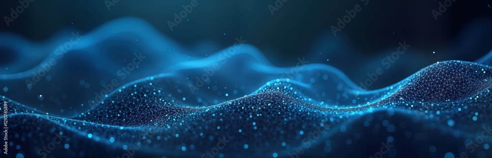 Poster abstract dynamic blue low poly mesh background with light energy flow. modern tech concept with futu