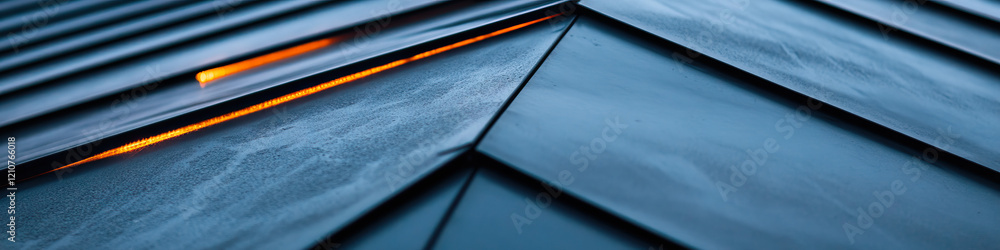 Poster angled metallic panels with linear orange light source