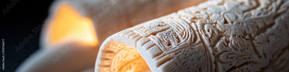 Poster close-up of carved cylindrical objects with backlighting