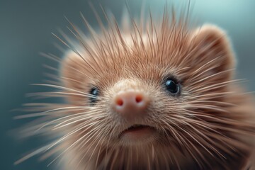 A curious hedgehog peers out, spikes illuminated by soft lighting, capturing its endearing features and animated expression.