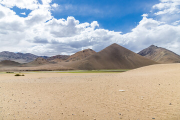 Beautiful landscape with mountains at Pampakarule and Sango Plain, near Hanle village in Ladakh, situated on the border with India and China, Leh, Ladakh, India.