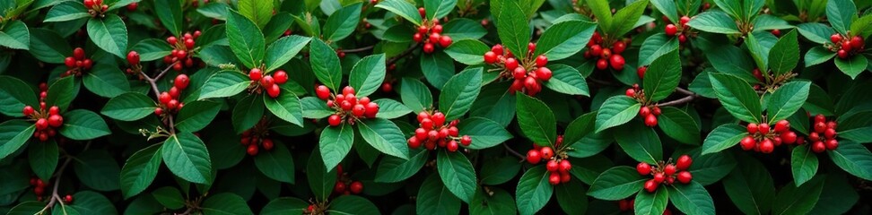 Obraz premium Overgrown bush with green leaves and red berries, overgrowth, foliage