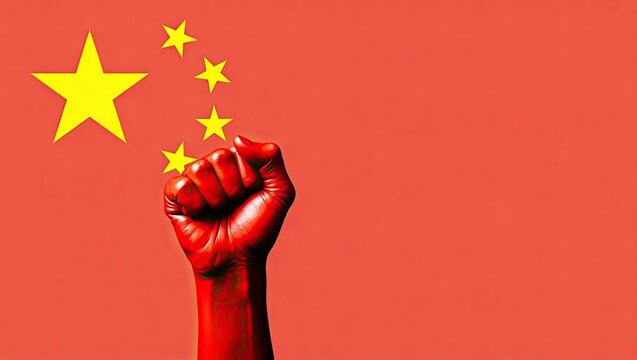 Raised Fist on Red Background with Yellow Stars