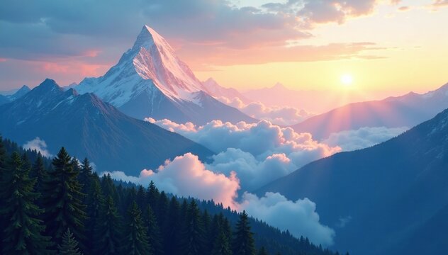 Cloudless blue heavens above mountains at dawn, mountains, serene