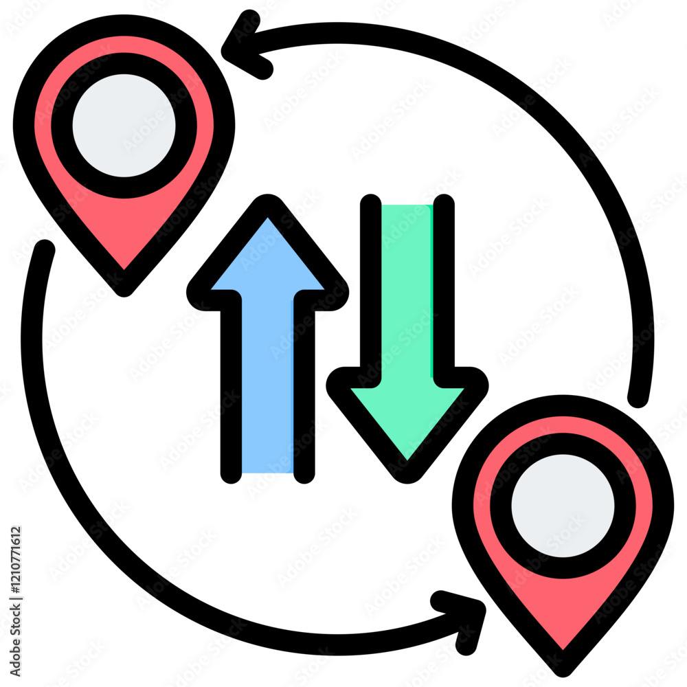 Poster migration flow outline color icon