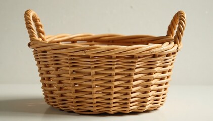 Fototapeta premium Woven rattan basket with natural woven texture, natural, weave