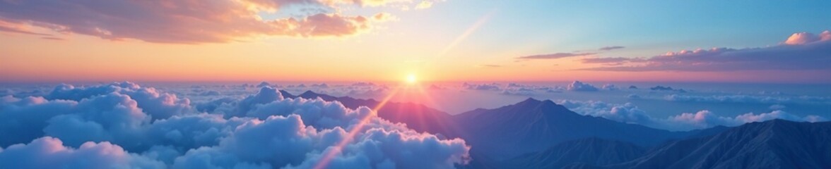 Fototapeta premium Cloudless blue heavens above mountains at dawn, natural, vast, cloudless