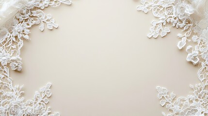 Fototapeta premium Elegant White Lace Border Beige Background Design