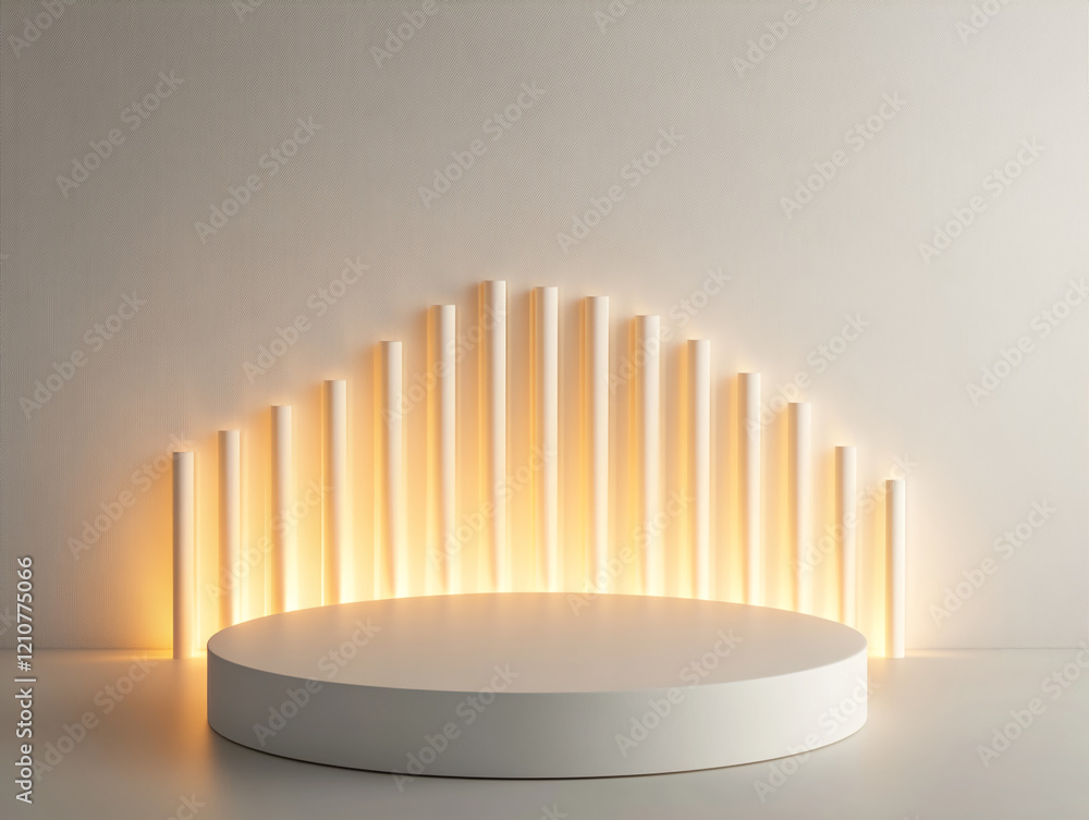 Poster elegant white podium with vertical lighting for product display