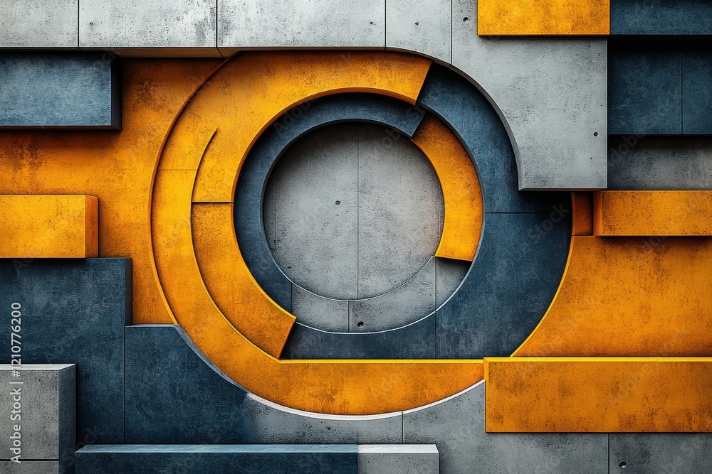 Poster Abstract geometric design featuring circular and rectangular shapes in gray and orange.