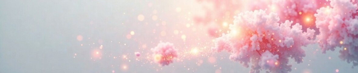 Fototapeta premium Softly glowing dust particles suspended in mid air with a soft focus effect on a white background, wispy, foggy mist