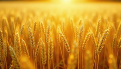 Warm sunlight casts long shadows on a field of tall yellow wheat, field, yellow