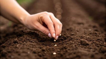Gentle planting of seeds farm field close-up image natural environment hand viewpoint growth concept