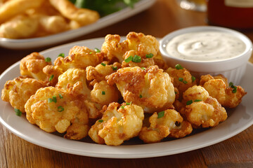 A plate of buffalo wings with sour cream and chives on the side