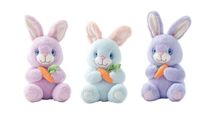 plush Easter bunny toy in soft pastel colors, holding a carrot