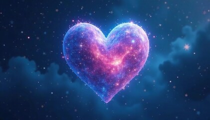 Obraz premium Pastel blue and pink galaxy heart suspended in a starry night sky, blue, space, dreamy atmosphere
