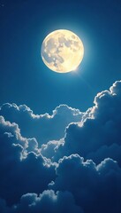 Softly glowing moonlit clouds above serene blue sky, Ethereal, Calm, Moonlit