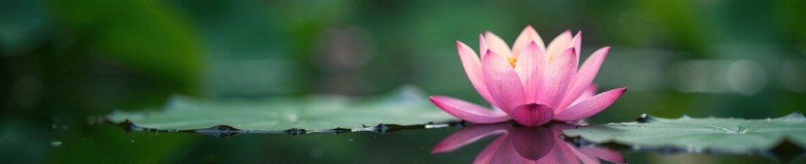 Fototapeta premium Delicate lotus flower blooms in a serene pond environment, bloom, calm, soft focus