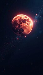 Fototapeta premium Spacecraft orbiting a glowing moon in the blackness of space, stars, cosmos, spacecraft