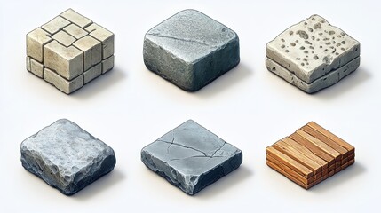 Game asset stone wood textures isometric