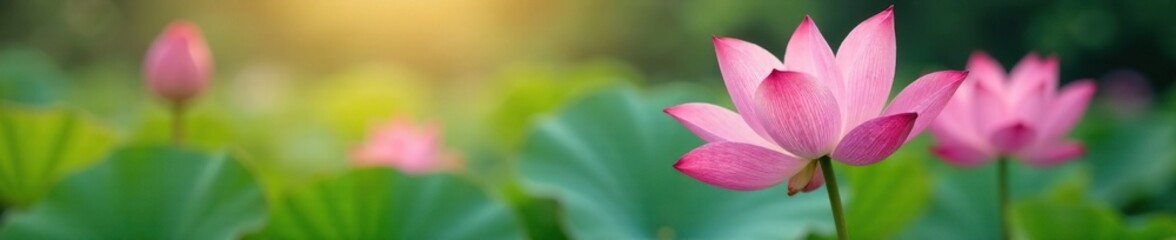Pink lotus flowers sway gently in the breeze with white stems, flowers, gentle
