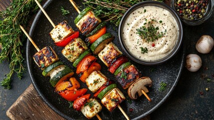 Roasted vegetable skewers with garlic tahini dip nutrient card