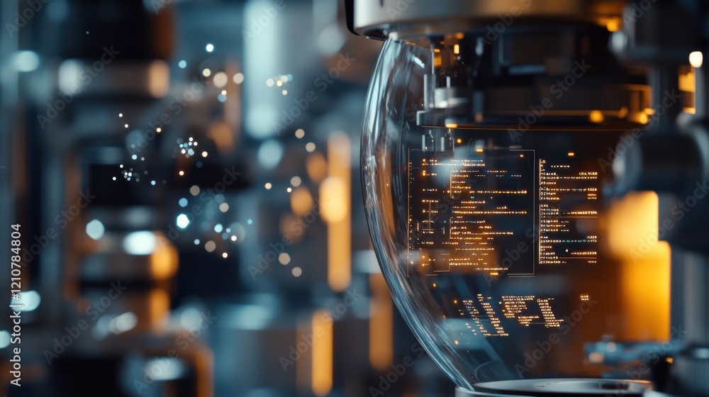 Poster futuristic glass sphere illuminating lines of code within a high tech environment, highlighting the 