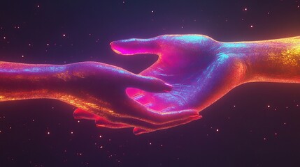 massage, neon palette, glowing hands in vibrant colors, futuristic and energetic yet calming.