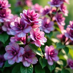 Fototapeta premium Smoke bush in full bloom with soft pink to lavender petals, flowering shrub, purple smoke bush, royal smoke bush