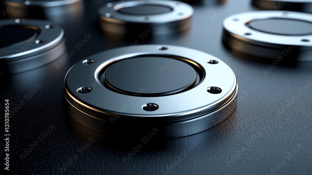 Poster Close-up of metallic circular elements with screws.