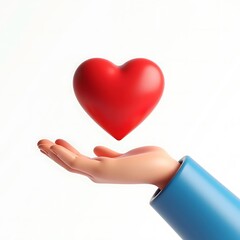 Cartoon Hand Offering a Red Heart, Representing Care and Love