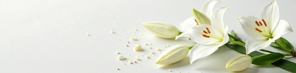 Obraz premium A sprinkling of white lily flowers adds elegance to the smooth surface, lilies, sophistication, floralarrangement