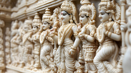 Obraz premium Intricate Hindu Temple Sculptures with Divine Figures in Stone Carvings : Generative AI