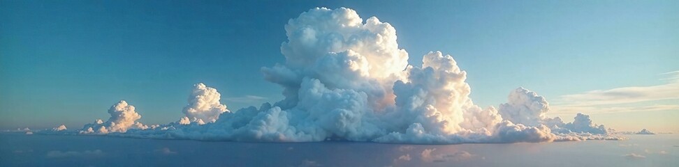 The flat base of the anvil-shaped cumulonimbus cloud blends with the horizon, flat base, light