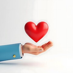 Cartoon Hand Offering a Red Heart, Concept of Giving and Love