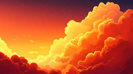 Dramatic fiery red clouds in the sky. Fiery Sky. Illustration
