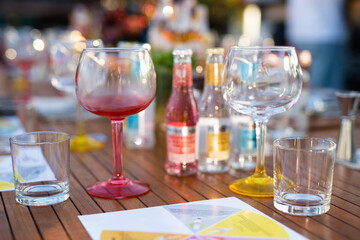 empty clean glass for alcoholic drinks in the restaurant on the table