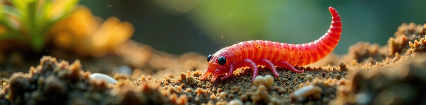 Tiny superworms Zophobas morio in shallow focus, plastic box,