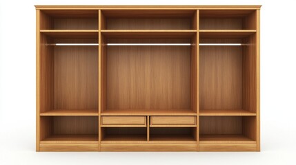 Empty Wooden Wardrobe with Drawers and Shelves - Modern Storage Solution