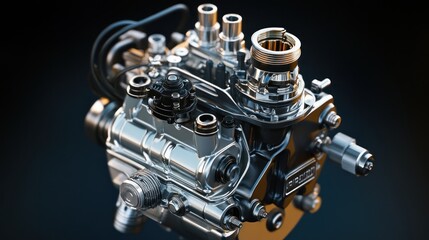 Fototapeta premium High-detail engine pump, studio shot, dark background, automotive industry