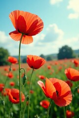 Fototapeta premium Gentle rustle of poppies swaying in the summer wind, poppy, natural