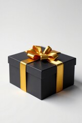 Obraz premium Dark wooden box with golden bow on white background, golden, white