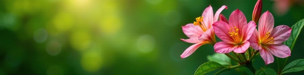 Fototapeta premium Delicate alstroemeria flowers blooming in clusters on a lush green stem, bloom, flower, foliage