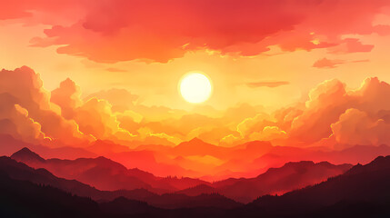 A breathtaking landscape where a heavenly sky merges with a fiery hell, fantastic, background, heaven, hell, landscape. Fiery Sky. Illustration