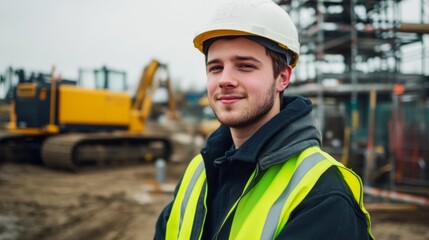 Fototapeta premium Construction Worker on a Building Site - Focused and Confident