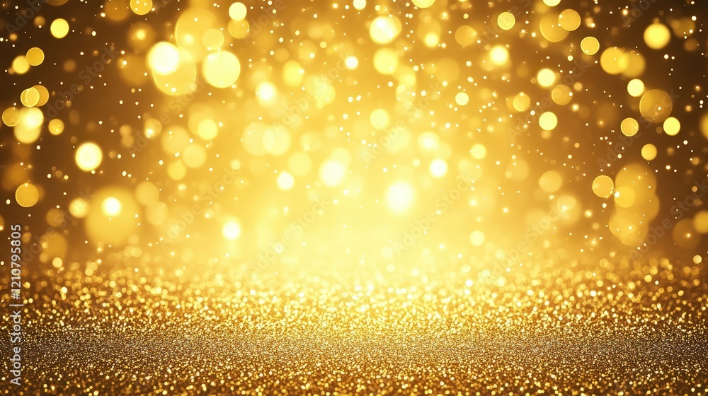 Poster shimmering golden bokeh background with sparkling lights and soft glow