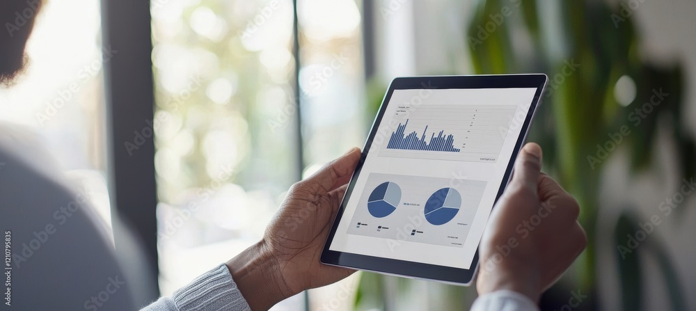 Aufkleber confident financial advisor consulting with client using tablet in modern office setting