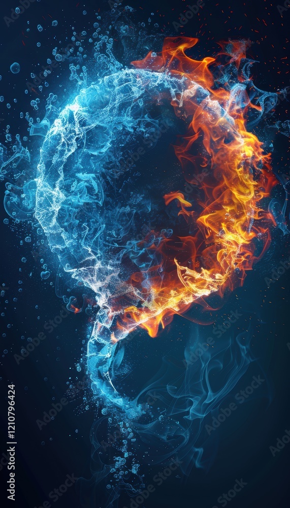Poster dynamic ice and fire speech bubble with realistic textures for creative design